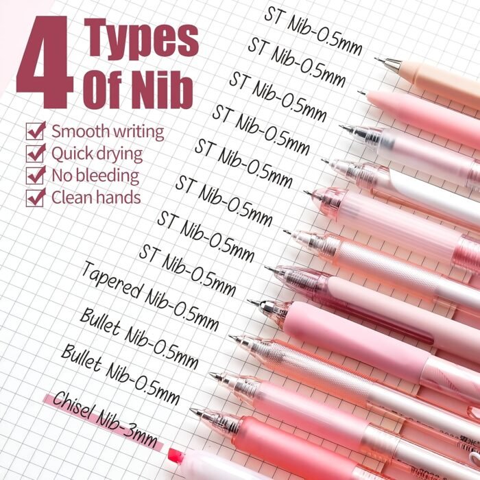 Pastel Gel Ink 0.5mm Fine Point Retractable Four Candies 12Pack Pen Set, 11 Pack Black Ink Pens with 1Pack Highlighter for Writing, Cute Note Taking Pens for School Office - Image 8
