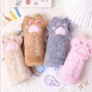 Cute Plush Cat Paw Pen Case, Large Capacity Korean Style Ins Fashion Stationery Pencil Pouch, Adorable Fluffy Pencil Holder for School and Office Supplies