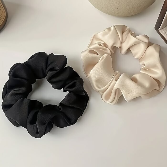 Women’s Soft Satin Hair Scrunchies - Elastic Ponytail Holders in Black, Brown, Beige & Cream, Simple Style Versatile Hair Accessories for Everyday Use, Stylish Ponytail Holders | Minimalist Hair Ties | Satin Fabric Scrunchies, Scrunchies for Hair - Image 4