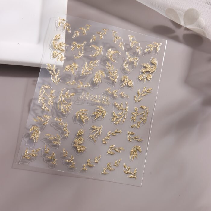 2pcs Golden Glitter Leaf Design Nail Stickers, Self-Adhesive Willow Leaf Pattern for DIY Salon, Women and 'S Nail Art Supplies LS-J - Image 4