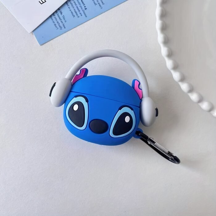 Adorable Animated Character Earphone Cases - Durable Silicone, Cute Pink Bear & Blue Stitch Designs, Perfect for Protecting Your Headphones, Ideal Gift for Fans, Headphone Holder|Playful Accessory|Silicone Headphone Case - Image 4