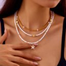 3pcs Dainty Layered Necklace Set for Women- Resin Material Handmade Seaside Shell & Starfish Pendant Multilayer, Perfect for Summer Beach Vacation, Beach Accessories