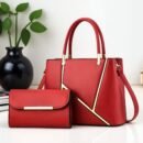 Women's Elegant Geometric Crossbody Bag with Detachable Shoulder Strap & Zipper Closure - Includes Matching Clutch for Daily Use, Work, Formal Events - Korean-Japanese Inspired Design