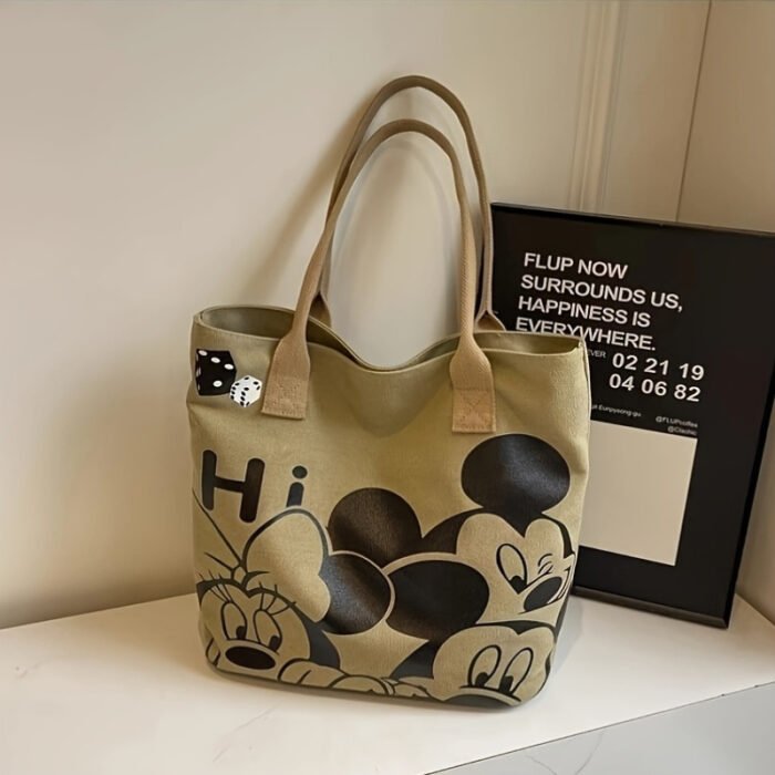 [ Authorized] Disney New 1pc Minnie Cartoon Canvas Bag Ladies Thickened New Large Capacity Handbag Commuting Shoulder Tote - Image 3