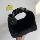 Women's Plush Faux Fur Crossbody Bag with Adjustable Strap & Zipper Closure - Sparkling Accents, Anti-Theft Design, Multiple Colors (Khaki/Light Gray/Beige/Pink) for Commuting & Casual Outings, Crossbody Purse, Winter Fashion Accessory, Soft Texture Purse