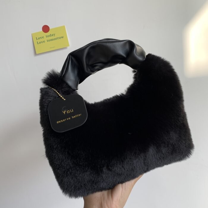 Women's Plush Faux Fur Crossbody Bag with Adjustable Strap & Zipper Closure - Sparkling Accents, Anti-Theft Design, Multiple Colors (Khaki/Light Gray/Beige/Pink) for Commuting & Casual Outings, Crossbody Purse, Winter Fashion Accessory, Soft Texture Purse - Image 15