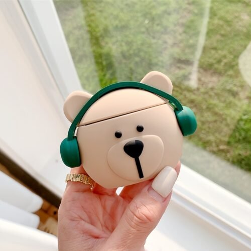 Three-dimensional Cartoon Music Bear Shaped Headphone Case Protective Shell Wireless Headphone Case Suitable for AirPods1/2/3/Pro 2nd Generation