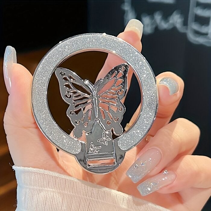 1pc Glitter Butterfly Stand Ultra-Thin Magnetic Wireless Charging Foldable Back Adhesive Phone Case Universal Ring Holder - Image 14