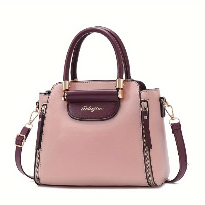 Stylish White & Navy Blue Women'S Handbag with Golden-Tone Hardware - Detachable Shoulder Strap, Zipper Closure, Polyester Lining - Perfect Gift for Mom or Family, Casual Chic Design, Durable Zipper Closure - Image 10