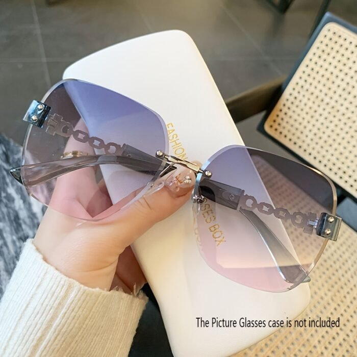 [Stylish Eyeglasses] Stylish Eyeglasses | Chain Temple Large Frame Retro Rimless Edge Trimmed Glasses - Image 7