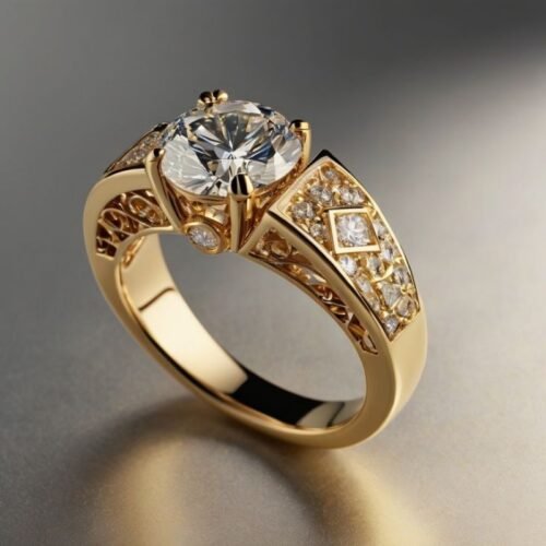 Elegant Eternity Ring with Large Round Cubic Zirconia - Luxurious Gold-Tone Engagement Ring for Women, Perfect for Weddings, Anniversaries & Daily Wear, Ideal Gift for Loved Ones, Elegant Accessory | Elegant Ring Design | Durable Wedding Ring, Eternity Ring