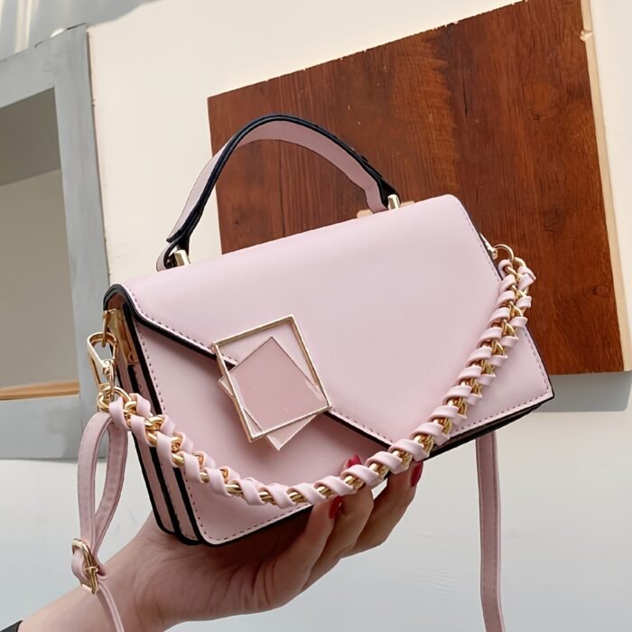 Metal-Decorated Square Handbag - Large Capacity, Lightweight, Portable | Mini Synthetic Flip Bag for Women, Perfect for Office, Business, Autumn & Winter - Image 14
