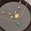2pcs Set Elegant Simple Style Imitation Pearl and Shell Bracelets with Starfish Charm, Ocean-Inspired Fashion Jewelry, for Daily Wear