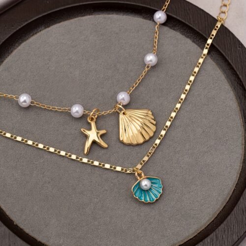 2pcs Set Elegant Simple Style Imitation Pearl and Shell Bracelets with Starfish Charm, Ocean-Inspired Fashion Jewelry, for Daily Wear