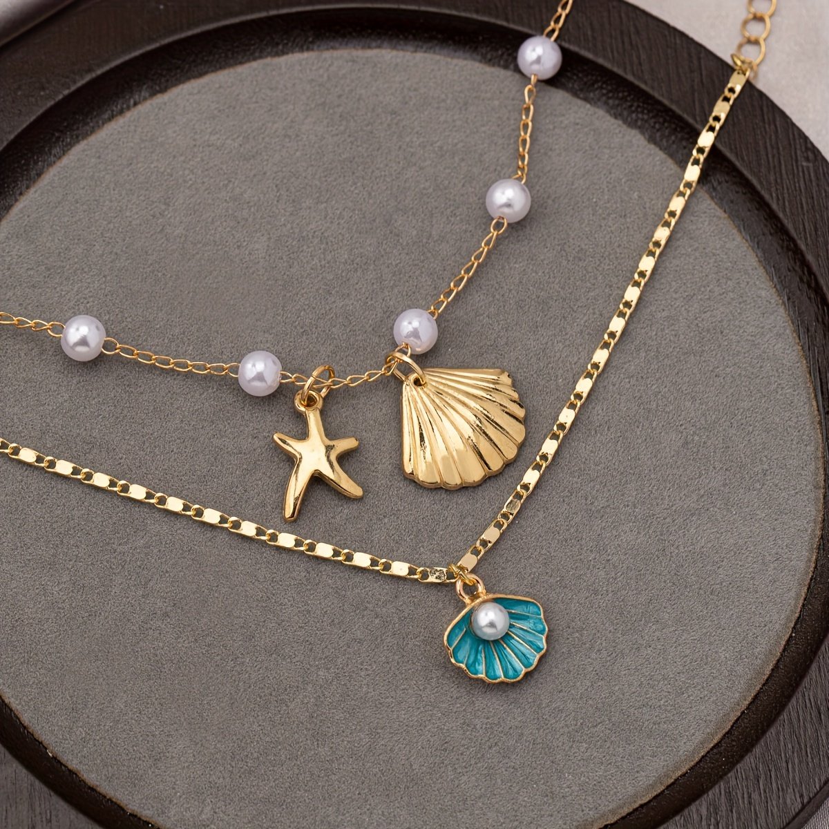 2pcs Set Elegant Simple Style Imitation Pearl and Shell Bracelets with Starfish Charm, Ocean-Inspired Fashion Jewelry, for Daily Wear