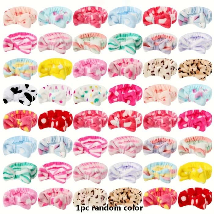 1pc Plush Bow Solid Color And Floral Random Hairband for Women, Suitable for Face Washing And Skincare. - Image 8