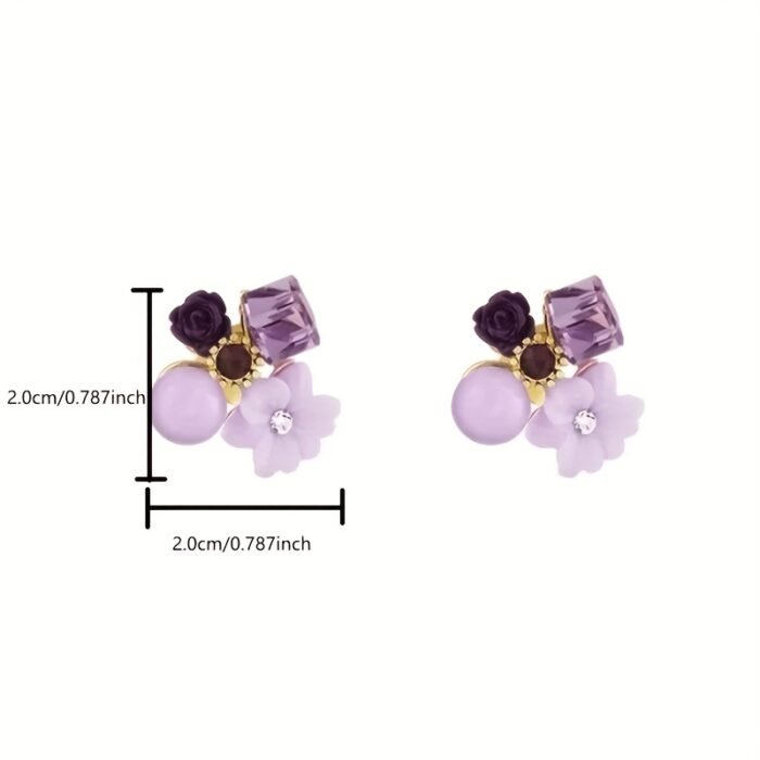 Elegant Boho-Chic Purple Artificial Crystal Flower Stud Earrings for Women - 925 Sterling Silver Posts, Versatile Fashion Accessory for All Seasons, Perfect for Gifts and Banquets - Image 5