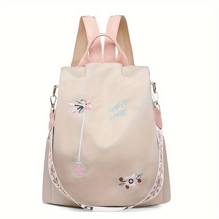 Ethnic-Inspired 3D Floral Embroidery Backpack for Women - Soft Nylon, Casual Style, Utility Pocket, Non, Black, Beige, Blue, Casual Travel Bag|Ethnic Embroidery Bag|Durable Zipper Closure, Backpack - Image 7