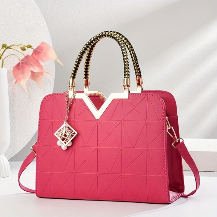 Cocogigi Women'S Elegant Black Geometric Crossbody Bag with Golden-Tone Hardware, Detachable Shoulder Strap, and Sparkling Charm - Versatile Commuter Handbag for Casual or Formal Occasions, Casual Shoulder Bag | Geometric Pattern Bag | Polyester Lined Interior, Purse - Image 15