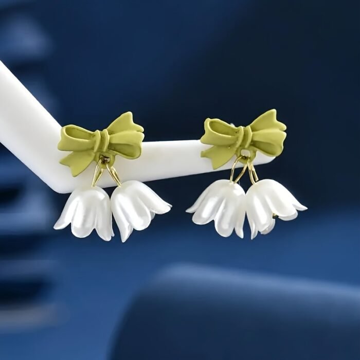 Pair of spring and summer lily of the valley earrings. Colorfast fairy flower bohemian-style earrings, suitable for daily wear, vacation parties, weddings, or as a gift, floral plant-themed earrings, for Teenager - Image 3