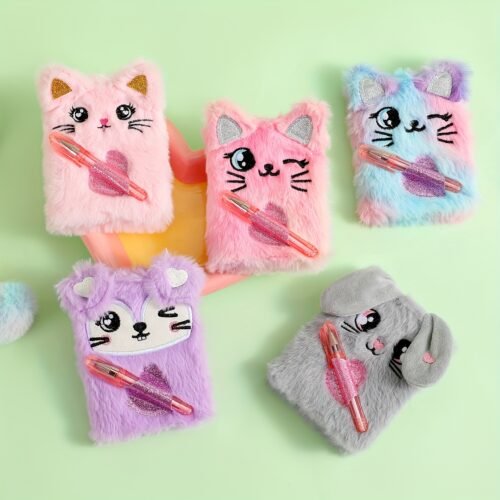 Adorable Mini Notebook with Cute Cat Design - Portable Small Diary with Pen Pocket, Ideal Gift for Students, Polyester Cover, Pink and White, Diary Accessories | Playful Design | Durable Cover