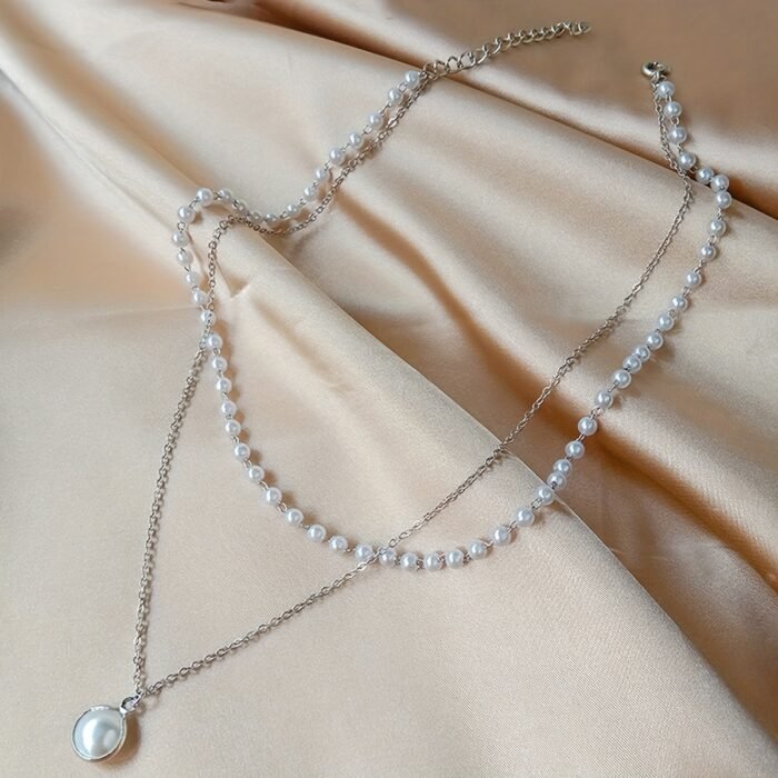 [Baroque Choker] Exquisite Baroque 1pc Double-Layer Faux Choker Necklace | Elegant Banquet Choker Party Jewelry, Daily Wear Jewelry for Girls and Women - Image 7