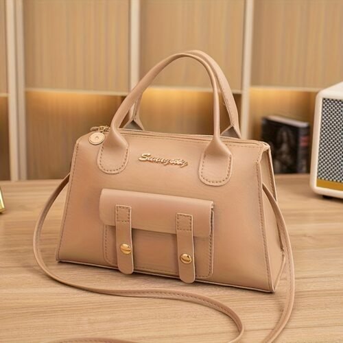 One-piece minimalist solid-color handbag, Korean-style light luxury Women's bag, detachable thin shoulder strap crossbody bag, English knot decorated small square bag, commuting and dating dual-purpose bag, portable zipper storage handbag