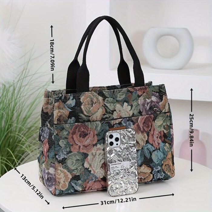 Women's Tote Bag New Product, Thickened Knitted Jacquard Fabric, Tote Bag, Work Portable Shopping Bag, Outing Storage Bag, Women's Bag, Retro, Large Capacity, Ethnic Style, Daily Use, Back-to- Season, Ramadan Festival, Square Bag, hand-carried bag, suitable for and office - Image 3