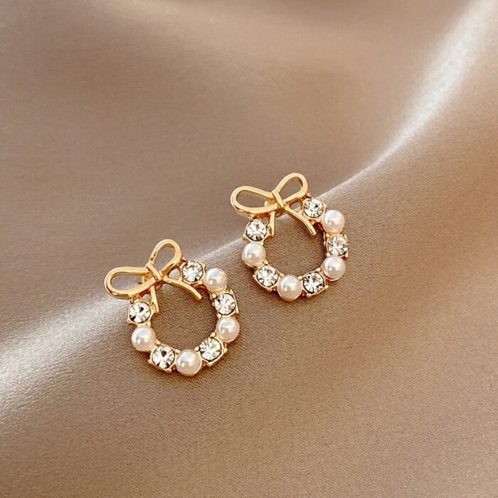 Korean Pearl-fect Bow & Pearl Earrings