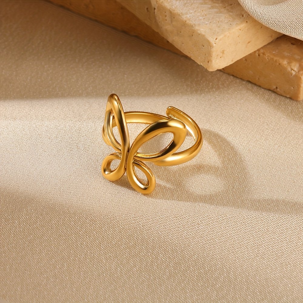 Elegant 18K Golden Plated Butterfly Ring - Minimalist Stainless Steel Design for Women, Perfect Gift for Birthdays & Special Occasions, Everyday Jewelry|Butterfly Motif|Durable Jewelry