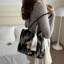 Nylon Fabric Beach Tote Bags, Preppy Casual Cute Foldable Lightweight Long Wearing Black, with Double Handles, Polyester Nylon Lining, Wet Wipe Dry Cloth Clean, Uncharged Snap Closure, for Women, College Vacation Daily Commute