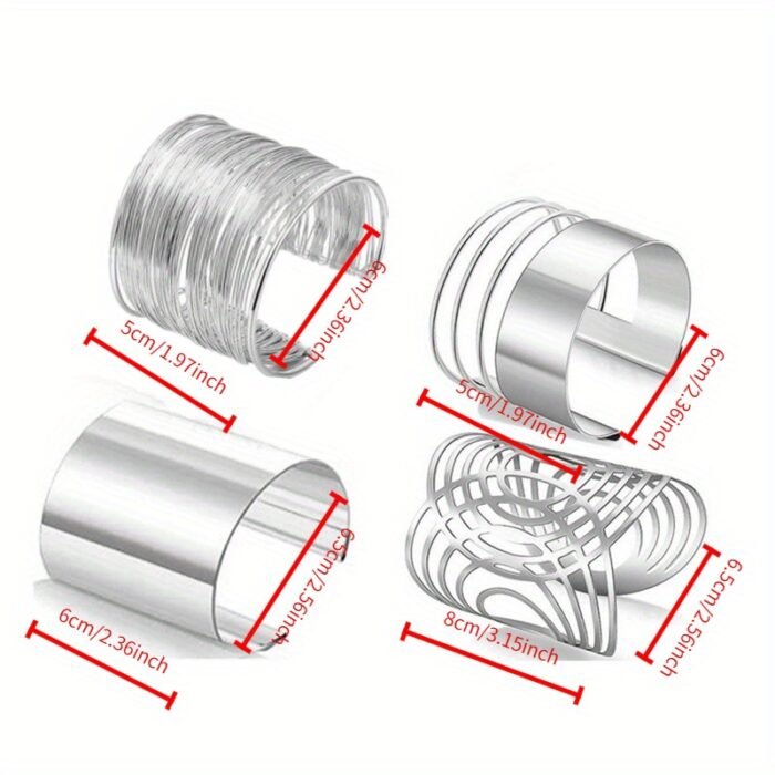 4pcs Set of Chic Geometric Hollow Cuff Bracelet for Women - Vintage Sexy Style, Perfect for Parties and Festivals, Exaggerated Metal Bracelet - Image 5