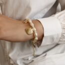 Bohemian Style Faux Pearl Beaded Bracelet, Seastar Seashell Charm Pendant Link Chain Bracelets Summer Beach Hand Jewelry For Women