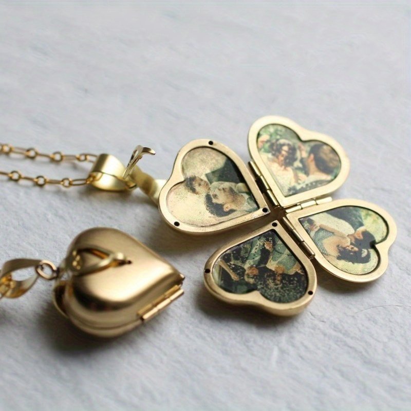 DIY Handmade Pendant Necklace, Vintage Three-dimensional Heart-shaped Multi-layer Photo Box Photo Frame Pendant Copper Jewelry Memorial Gift