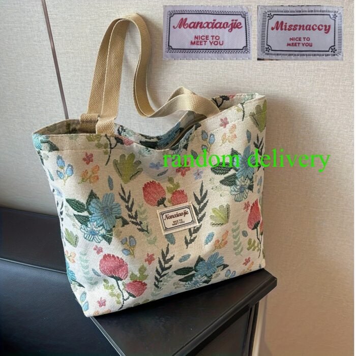 [Stylish Tote Bag] Stylish Large Capacity Women's Floral Print Tote Bag | Synthetic Fabric with Zipper Closure, Spacious Casual Shoulder Bag for Work, Commute & Shopping, Sturdy Handle Design - Image 4