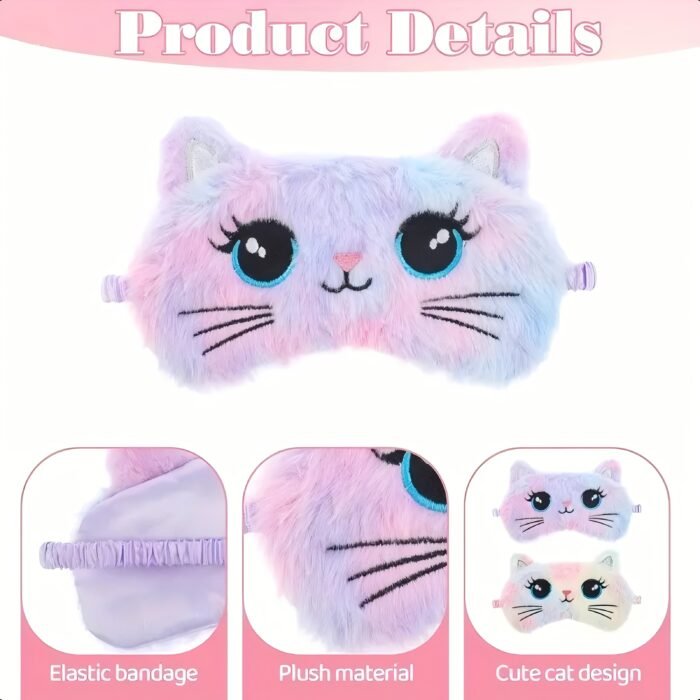 1pc Embroidered Cute Cat Eye Mask Cartoon Big Eyes 3D Cat Pattern Animal Plush Sleep Mask Soft and Comfortable, Suitable for Napping Travel Rest Sleeping Eye Cover, Essential for Travel - Image 9
