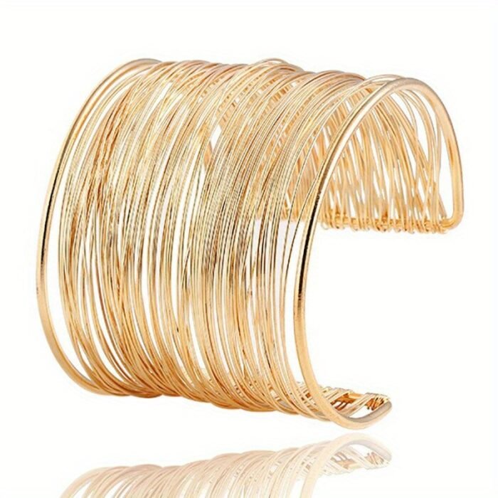 4pcs Set of Chic Geometric Hollow Cuff Bracelet for Women - Vintage Sexy Style, Perfect for Parties and Festivals, Exaggerated Metal Bracelet - Image 3