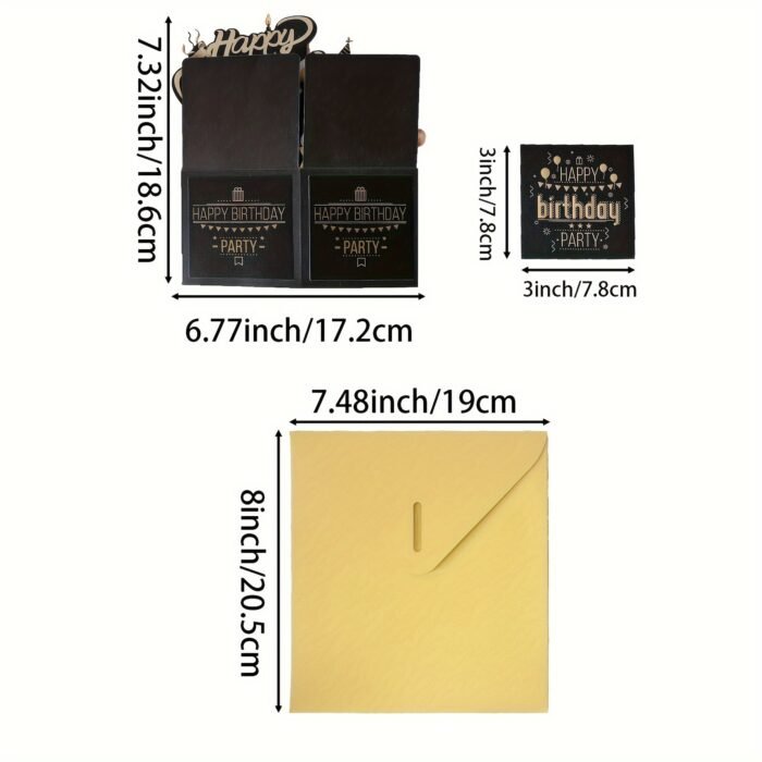 Festive 3D Pop-up Birthday Card Set - Black and Golden, 2 Cards, 1 Envelope, Perfect for Him or Her - Image 6