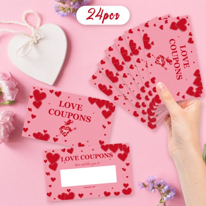 24pcs TLENPO Pink Love Coupons Scratch Cards, DIY Surprise Raffle Cards for Wedding, Engagement, Valentine'S Day, Christmas, Birthday Gifts, Party Game Prizes - Image 6