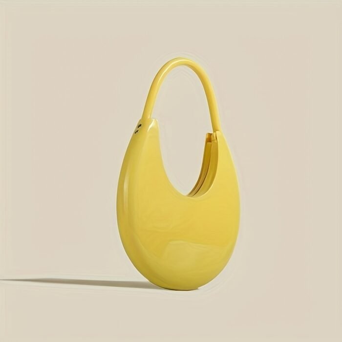 Women's Bright Yellow PVC Patent Jelly Shoulder Bag - Crescent Moon Dumpling Shape with Zipper Closure, Lightweight Summer Commuting Handbag for Casual Outings & Everyday Use - Image 6