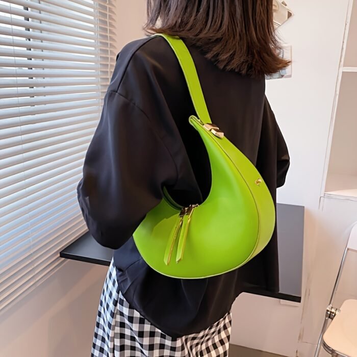 Women Luxury Half Moon Adjustable Strap Hobo Bag Fashion Design Solid Color Crescent-shaped PU Leather Shoulder Bags - Image 5