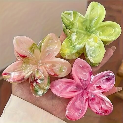 3pcs Elegant Gradient Floral Hair Accessory Set - Includes Claw Clips and Bobby Pins, Multicolor ABS Plastic, Beach Style, Hair Clips