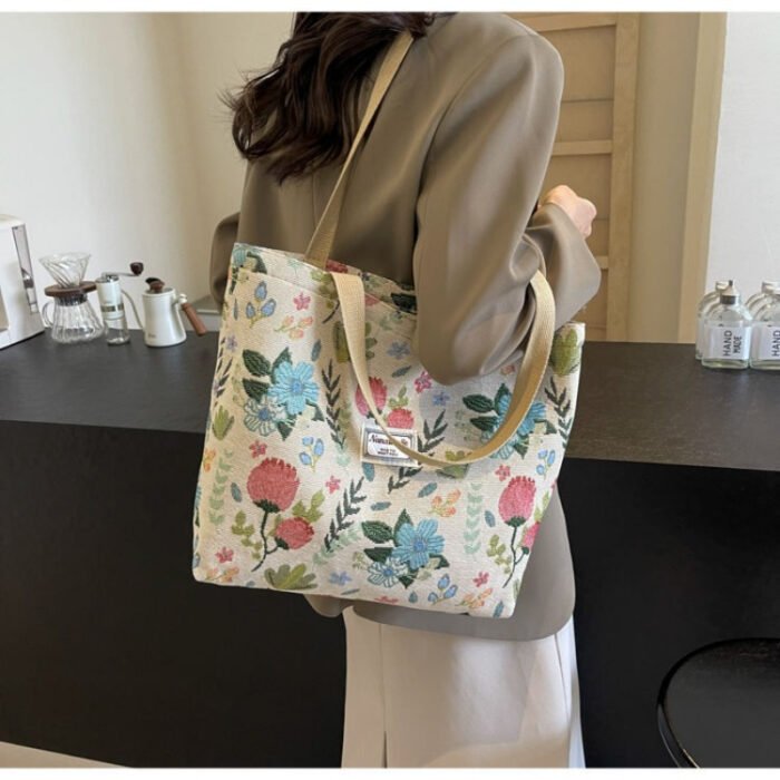[Stylish Tote Bag] Stylish Large Capacity Women's Floral Print Tote Bag | Synthetic Fabric with Zipper Closure, Spacious Casual Shoulder Bag for Work, Commute & Shopping, Sturdy Handle Design - Image 11