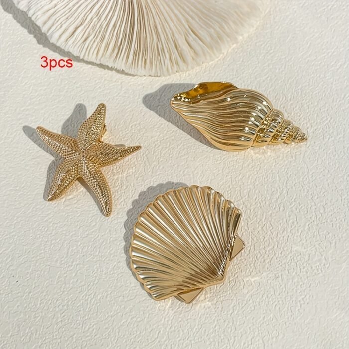 3pcs Elegant Metal Shell Starfish Hair Clips for Women, Non-Slip Bangs Clips, Side Clips, Delicate Hairpins, Versatile Hair Accessories, Mother's Day, Back-to- Season, Thanksgiving, Christmas Party Holiday Gifts - Image 4