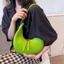 Women Luxury Half Moon Adjustable Strap Hobo Bag Fashion Design Solid Color Crescent-shaped PU Leather Shoulder Bags