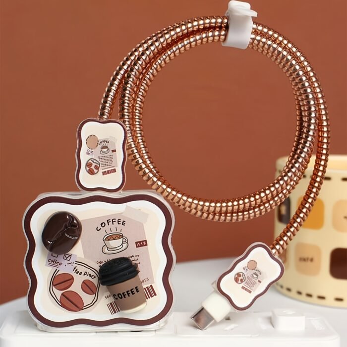 5pcs Coffee Bean/Chocolate Candy Style Charger Protective Case Suitable for Apple for14 Pro Max/13/12/11 Charger and Data Cable Winding Protection Set - Image 3