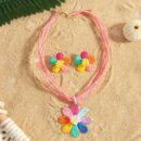 New Bohemian Vacation Style Earrings and Necklace Set Handmade Braided Colorful Flower Earrings