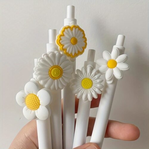 5 white sunflower-themed gel pens, suitable for journaling, office use, wedding gifts, and bridal shower presents