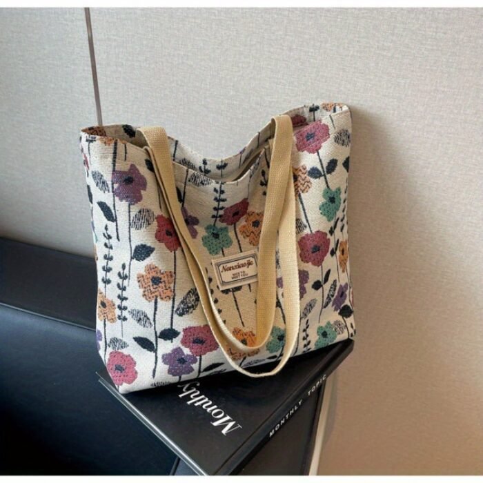 [Stylish Tote Bag] Stylish Large Capacity Women's Floral Print Tote Bag | Synthetic Fabric with Zipper Closure, Spacious Casual Shoulder Bag for Work, Commute & Shopping, Sturdy Handle Design - Image 12