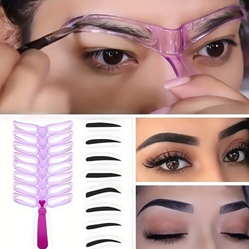 Low Allergenic 8-Piece Eyebrow Stencil Set - Silicone Brushes, ABS Plastic Handles - Perfect for All Skin Types